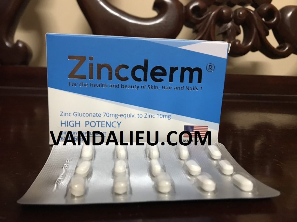 Zincderm ( hộp/60 viên). bổ sung kẽm, giảm tình trạng thiếu kẽm, gây viêm da, mụn trứng cá, rụng tóc, kém ăn, tăng cường hệ miễn dịch.