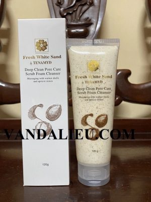 Sữa tẩy tế bào chết da mặt fresh white sand tenamyd deep clean pore care scrub foam cleanser 120g