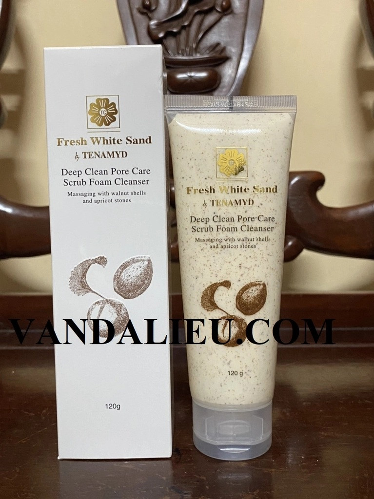 Sữa tẩy tế bào chết da mặt fresh white sand tenamyd deep clean pore care scrub foam cleanser 120g
